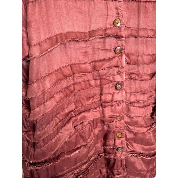 2000s Krista Larson Mauve Crinkled Silk Overshirt Jacket One Size - Picture 10 of 14